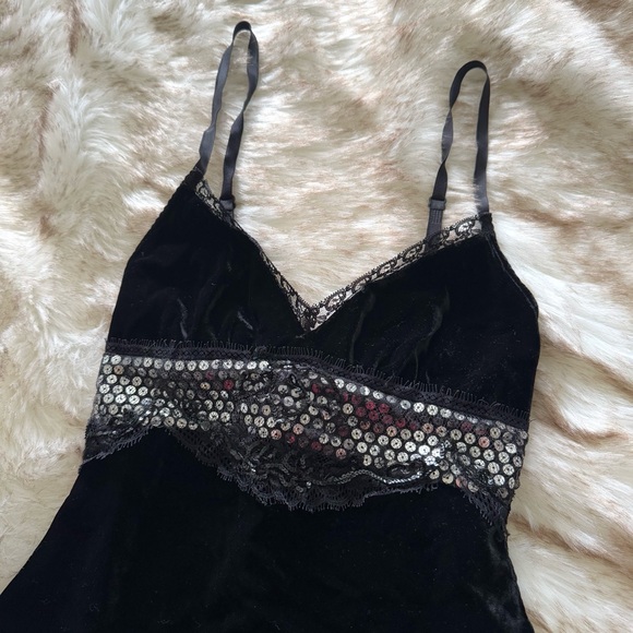 Vintage 90s Dolce & Gabbana Black Velvet Sequin Lace Top - Picture 3 of 7